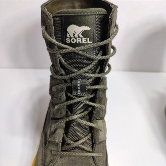 Sorel Caribou Leather Waterproof Alpine Snow Combat Cyber Green Yellow Boot Wm 6 - Picture 4 of 10
